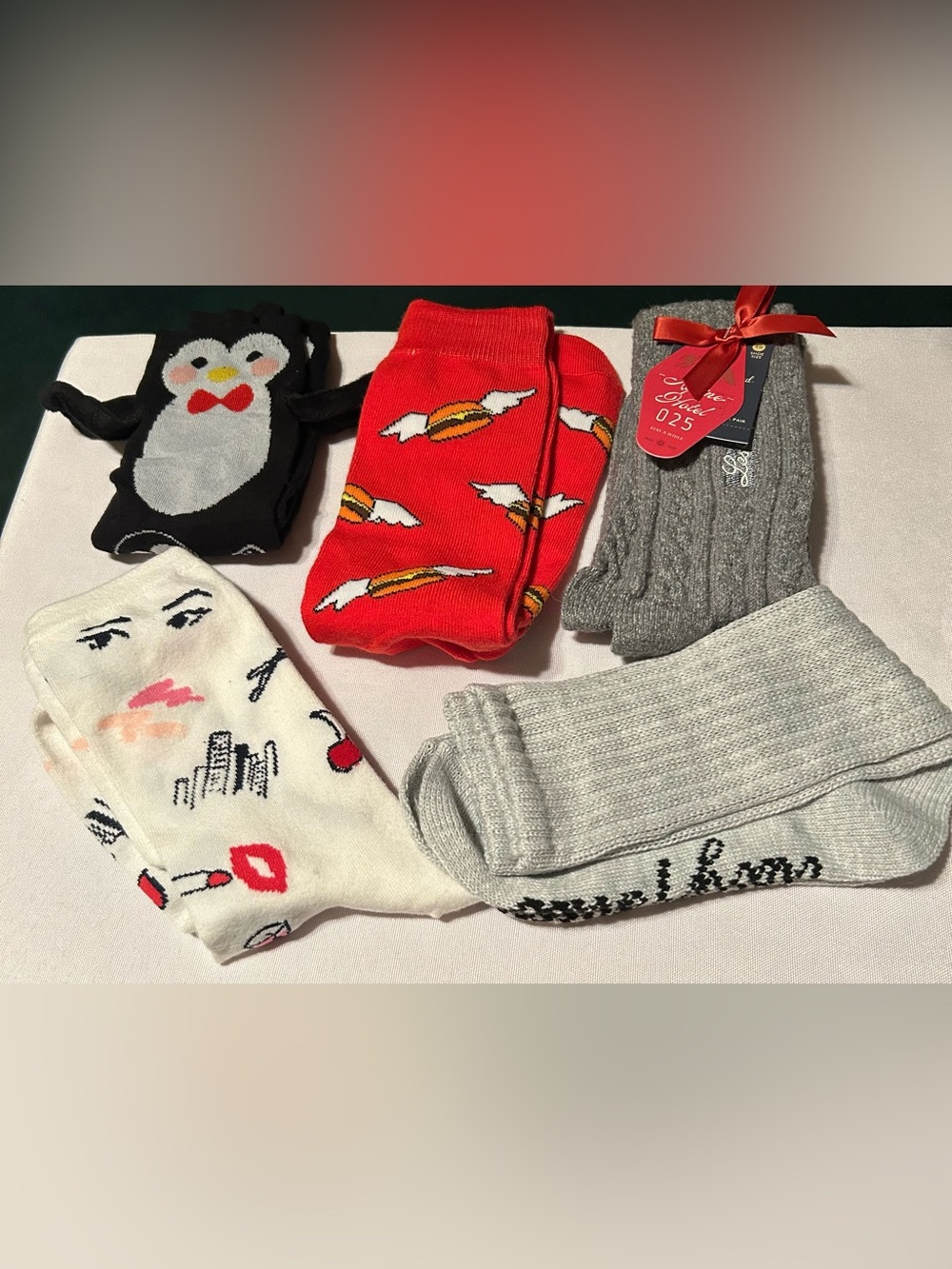 Assorted Women’s Fashion Crew Socks - Gray, Red, White, Black -Select 1